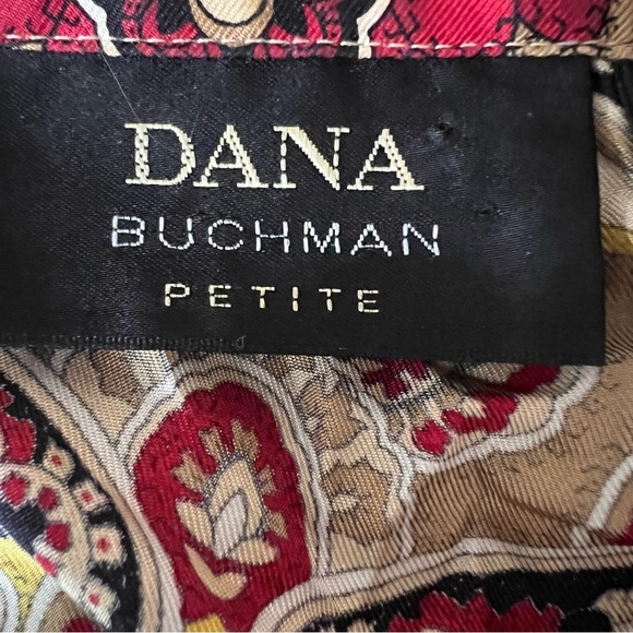 DANA BUCHMAN Paisley 100% Silk Button-up Top Red Gold Festive VTG Sz 6 Petite - Picture 7 of 10